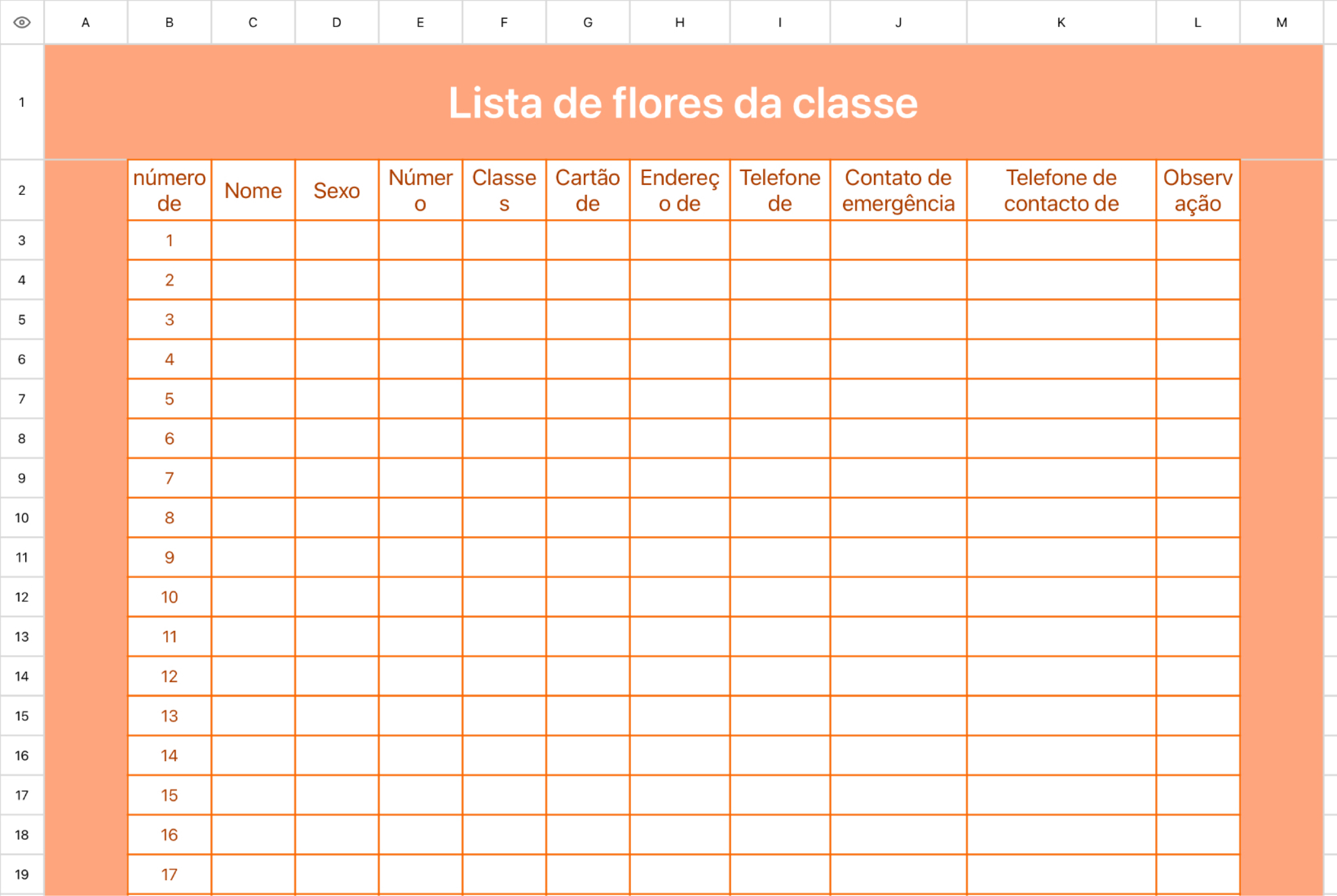 Lista de flores da classe